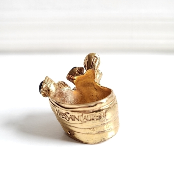 Yves Saint Laurent Gold Arty Black Stone Dots Ring Rare & Authentic Size 7 - Picture 5 of 8